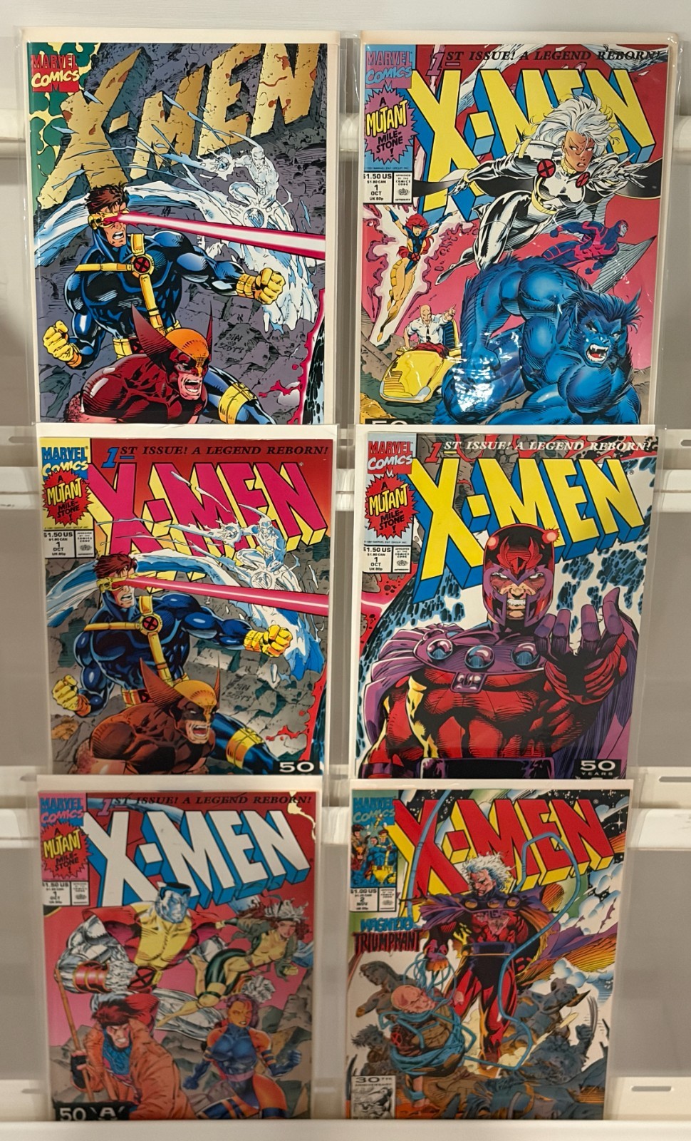LOT OF 6 X-MEN JIM LEE #1A/B/C/D/E DOUBLE GATEFOLD /#2 COMPLETE RUN 1991 NM/NM+ LOT OF 6 X-MEN JIM LEE #1A/B/C/D/E DOUBLE GATEFOLD /#2 COMPLETE RUN 1991 NM/NM+
