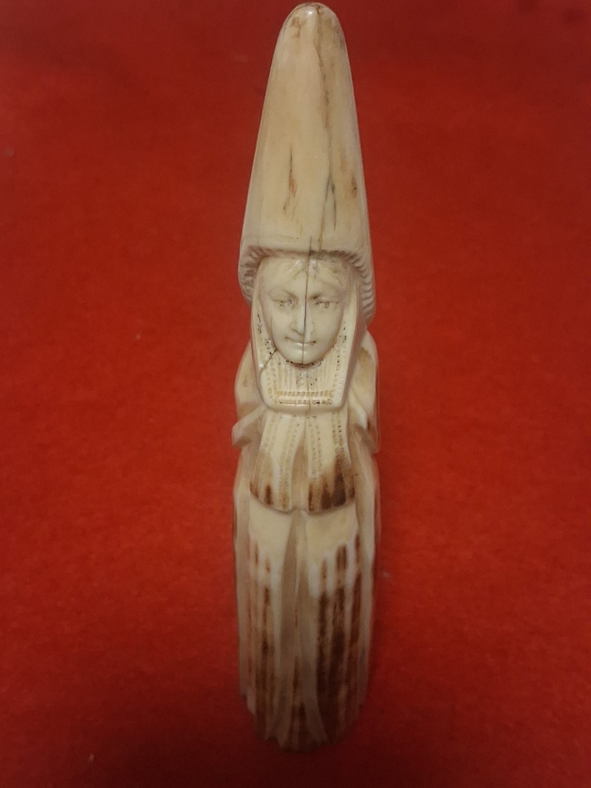 Antique 19th C. Carving Walking Cane Handle – Lady in Victorian Bonnet" Antique 19th C. Carving Walking Cane Handle – Lady in Victorian Bonnet"