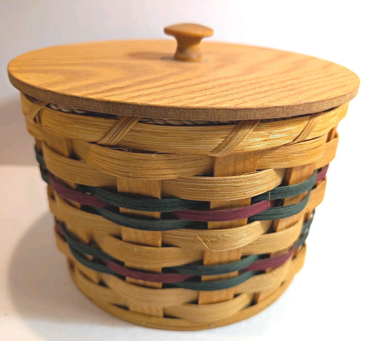 Swartzentruber Handmade Woven Wood Round Lidded Small Storage Basket, 2004 Swartzentruber Handmade Woven Wood Round Lidded Small Storage Basket, 2004