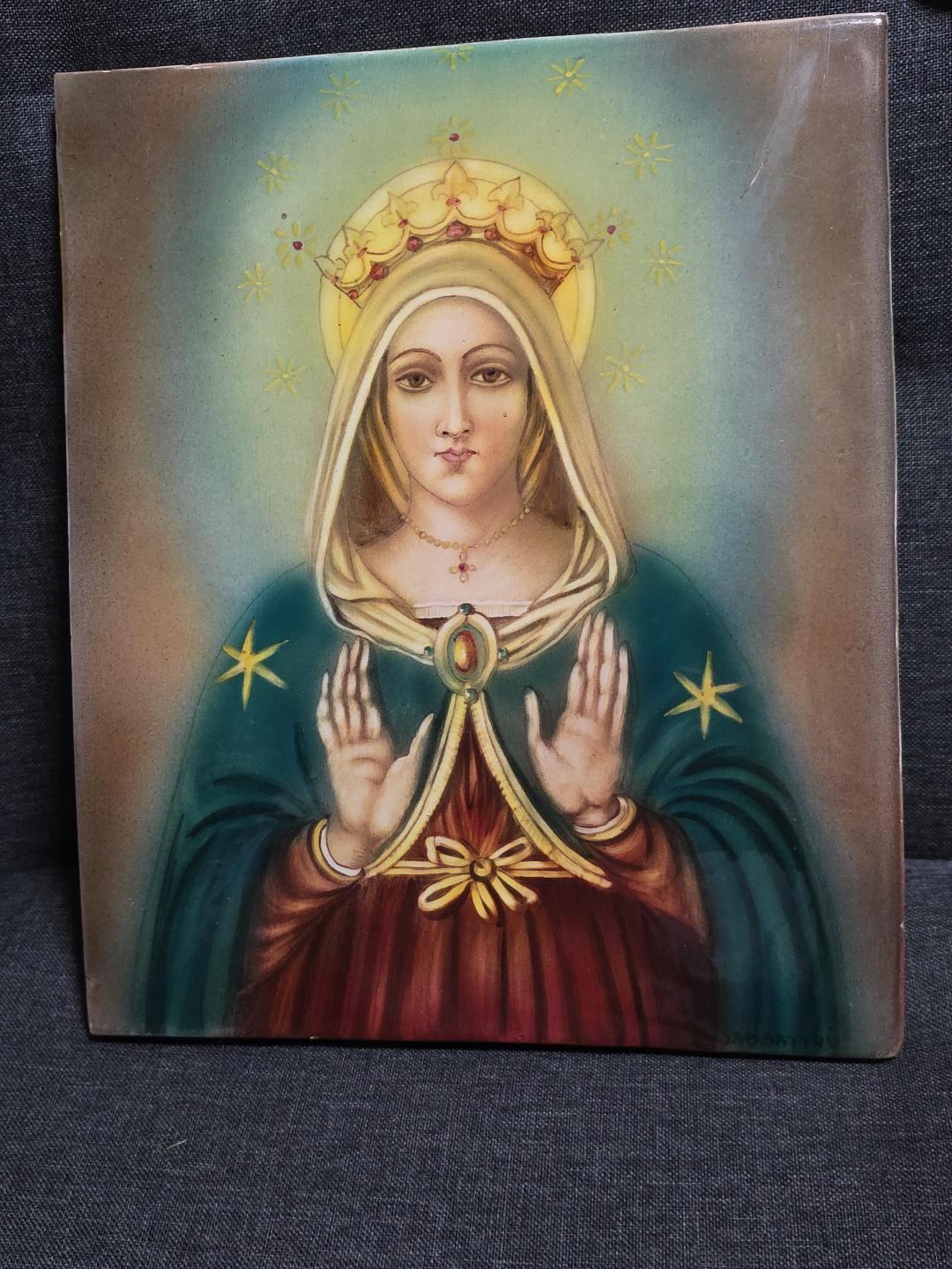 Vintage Italian Madonna delle Grazie Hand Painted Religious Art Sabbatini 12x10 Vintage Italian Madonna delle Grazie Hand Painted Religious Art Sabbatini 12x10