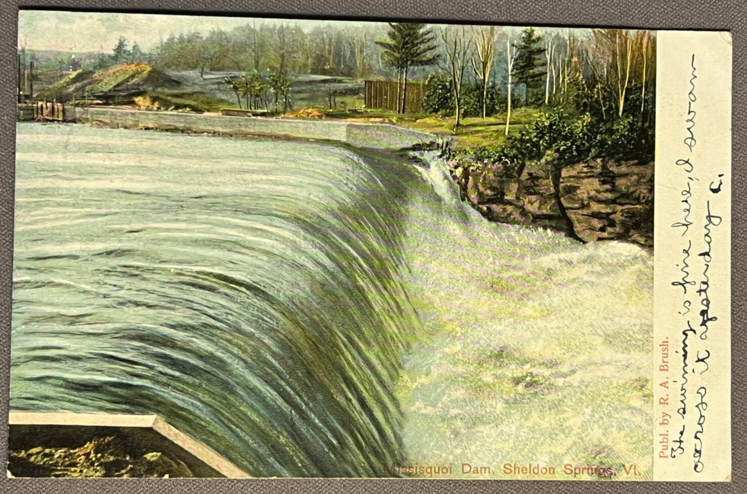 VT Vermont Sheldon Springs, Missisquoi Dam, R. A. Brush, PM ca 1905 Postcard