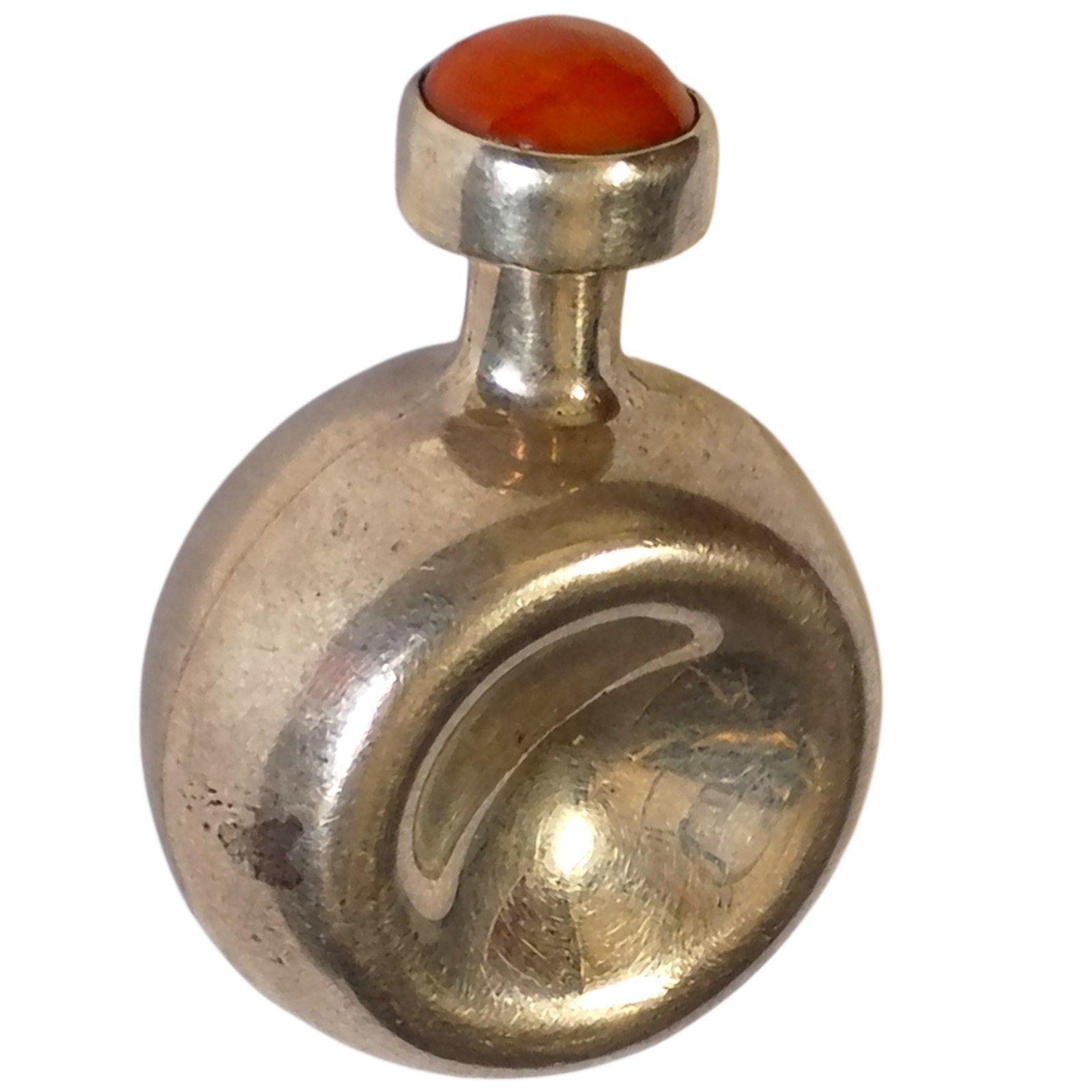 Hernandez Taxco Mexico Vintage Sterling Silver Perfume Flask with Gemstone Cap