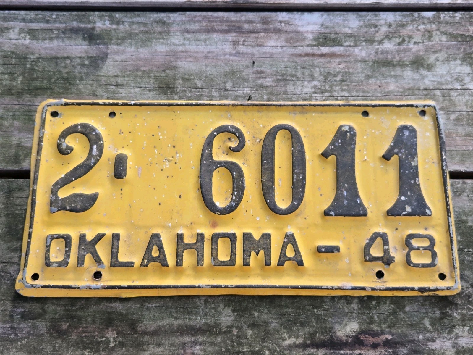 Vtg 1948 License Plate Oklahoma Yellow And Black Original Paint Tulsa County Vtg 1948 License Plate Oklahoma Yellow And Black Original Paint Tulsa County