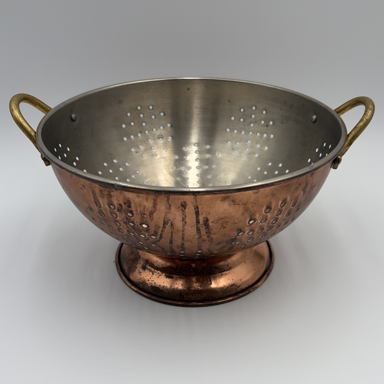 Vintage REVERE WARE Copper 9 inch Colander Strainer w Brass Handles Taiwan Vintage REVERE WARE Copper 9 inch Colander Strainer w Brass Handles Taiwan