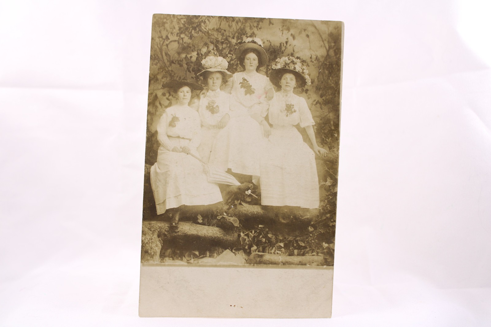 RPPC 4 Identified Oregon Ladies 4 HUGE Hats Umbrella Flowers White Gowns
