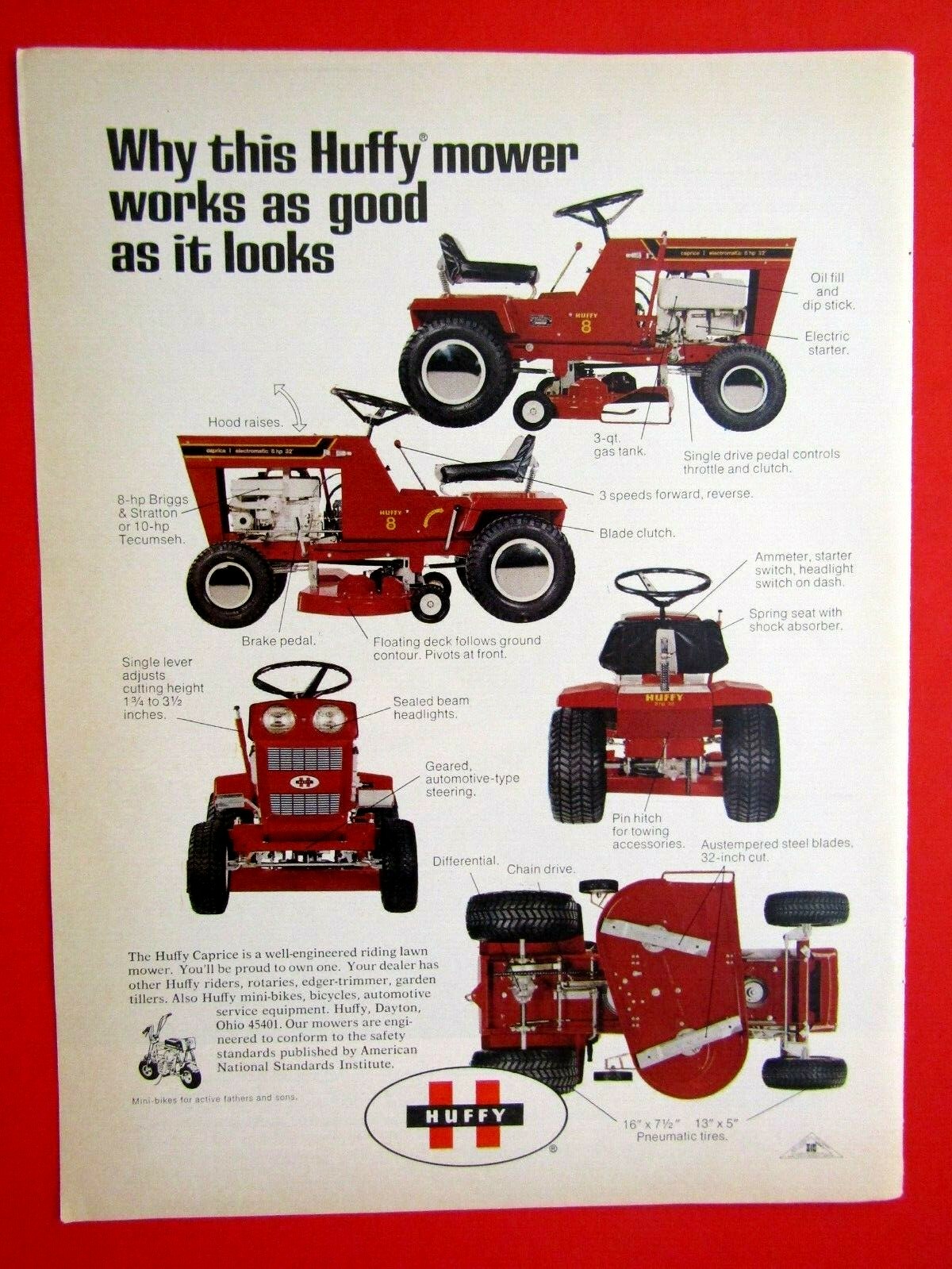 1971 Huffy Riding Riding Lawn Mowers Original Print Ad 8.5 x 11" 1971 Huffy Riding Riding Lawn Mowers Original Print Ad 8.5 x 11"