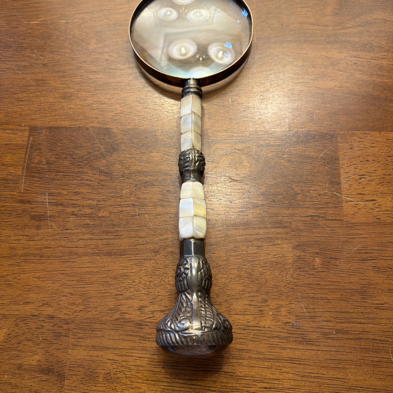 Antique Brass & Mother-of-Pearl Desk Magnifying Glass Map Reader 12 In Antique Brass & Mother-of-Pearl Desk Magnifying Glass Map Reader 12 In