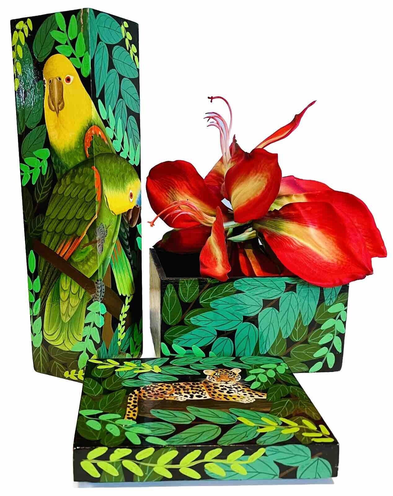Authentic Hand Made Tropical Trinket Box & Vase by Haitian Artist Moro Baruk VGC