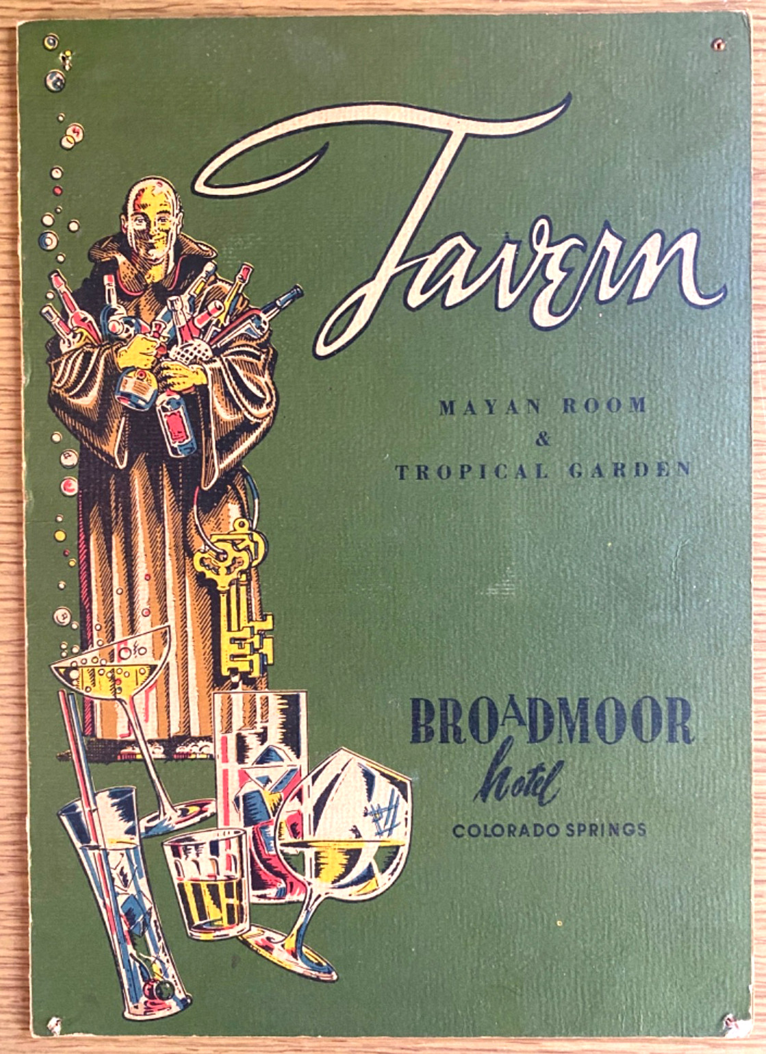 1958 THE BROADMOOR HOTEL vintage Mayan Room Tavern grill menu COLORADO SPRINGS