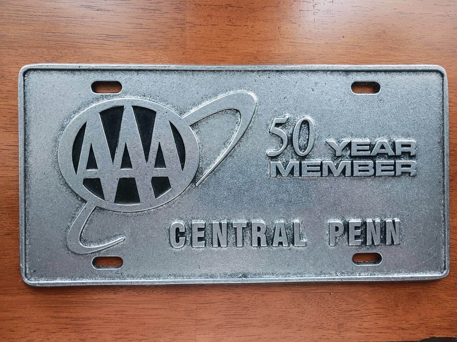 AAA 50 Year Member Central Pennsylvania Cast Aluminum License Plate