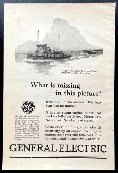 1925 GE General Electric Motor AD *Tugboat Van Dyke* towing a barge 1925 GE General Electric Motor AD *Tugboat Van Dyke* towing a barge