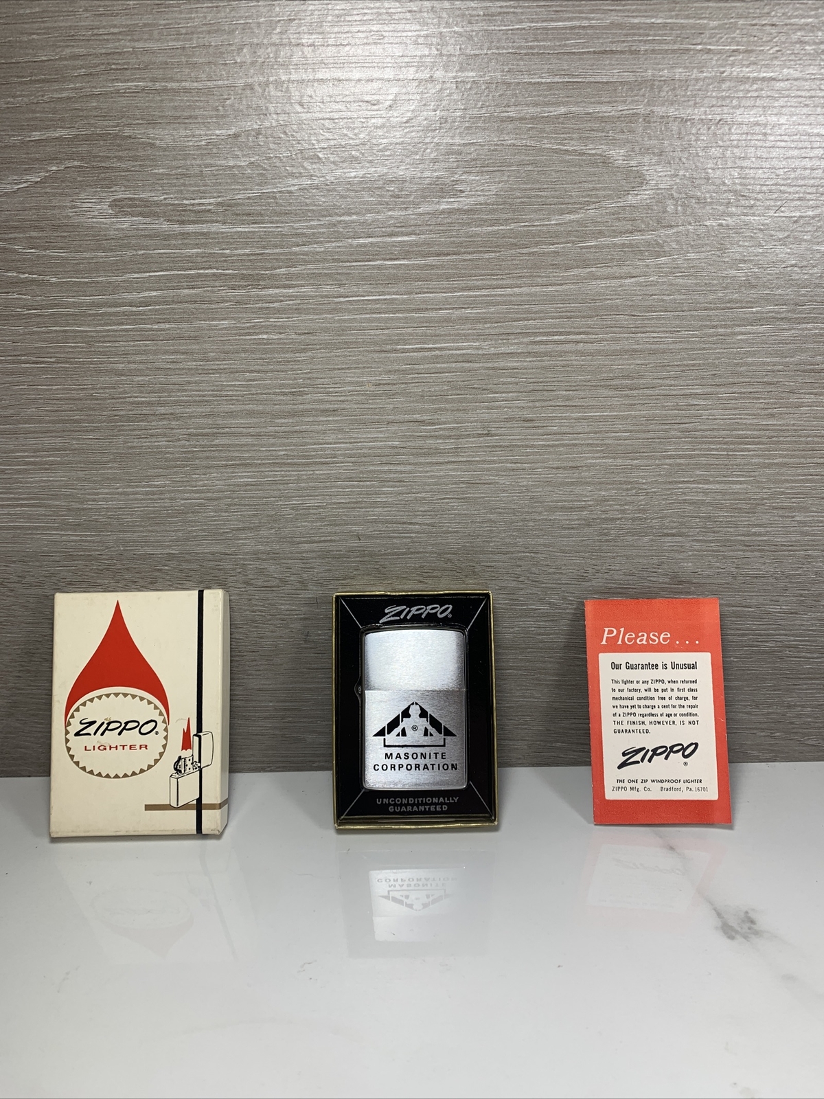 Vintage 1970’s Unfired Masonite Corporation Zippo Lighter New In Box Advertising