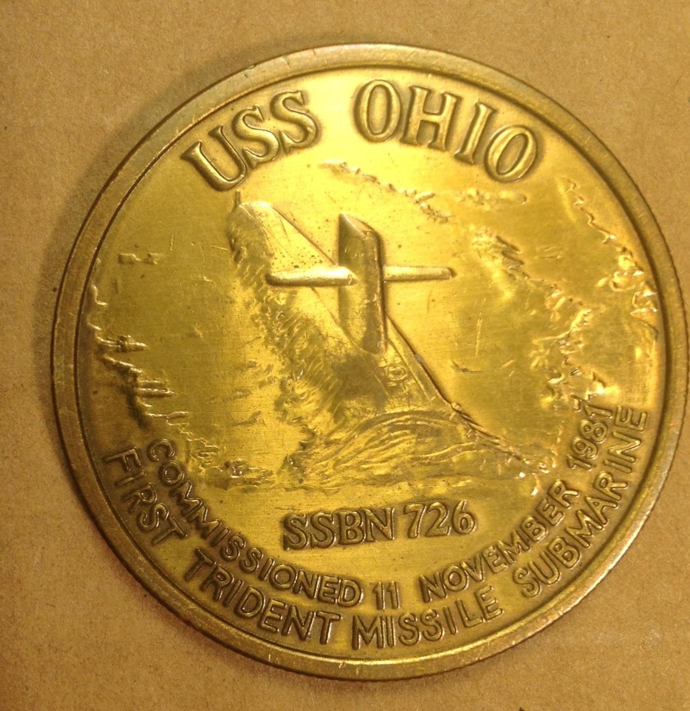 USS Ohio SSBN 726 USN Navy Submarine Service Challenge Coin Commissioning 1981 USS Ohio SSBN 726 USN Navy Submarine Service Challenge Coin Commissioning 1981