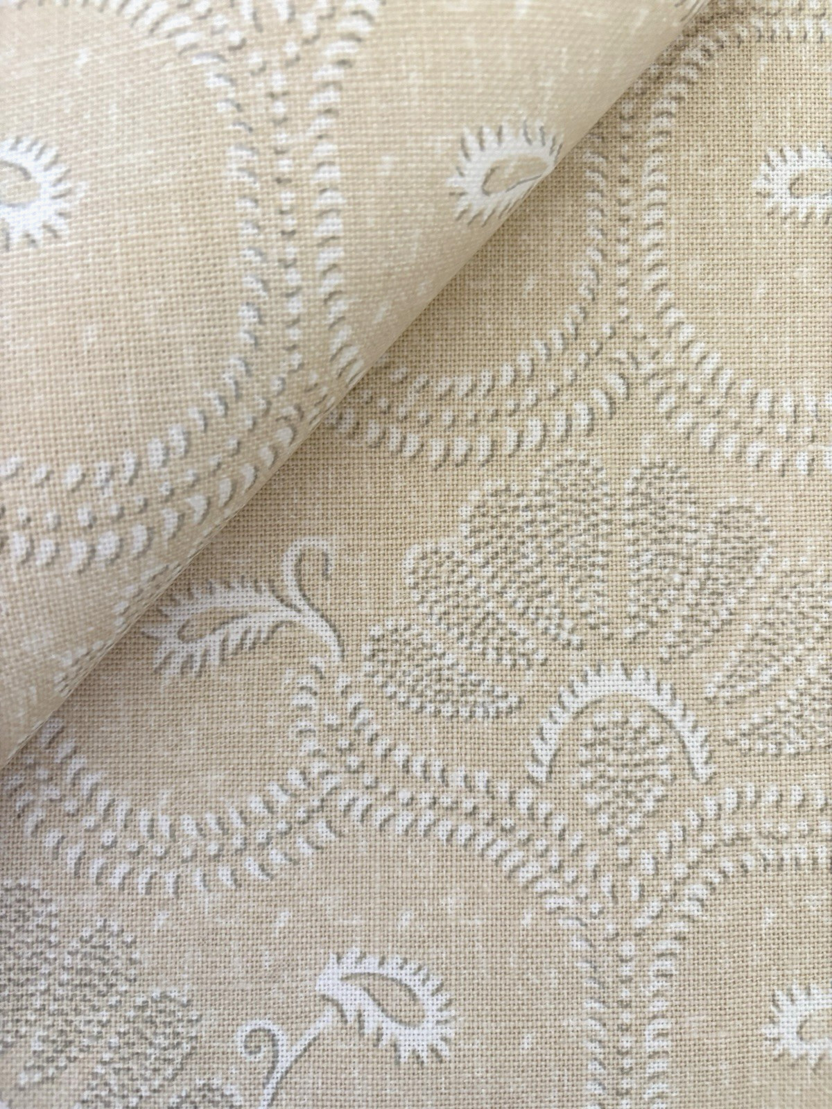 ELIZABETH EAKINS "LUAM" Cream historical floral-handwoven/print linen-22"x16.75"