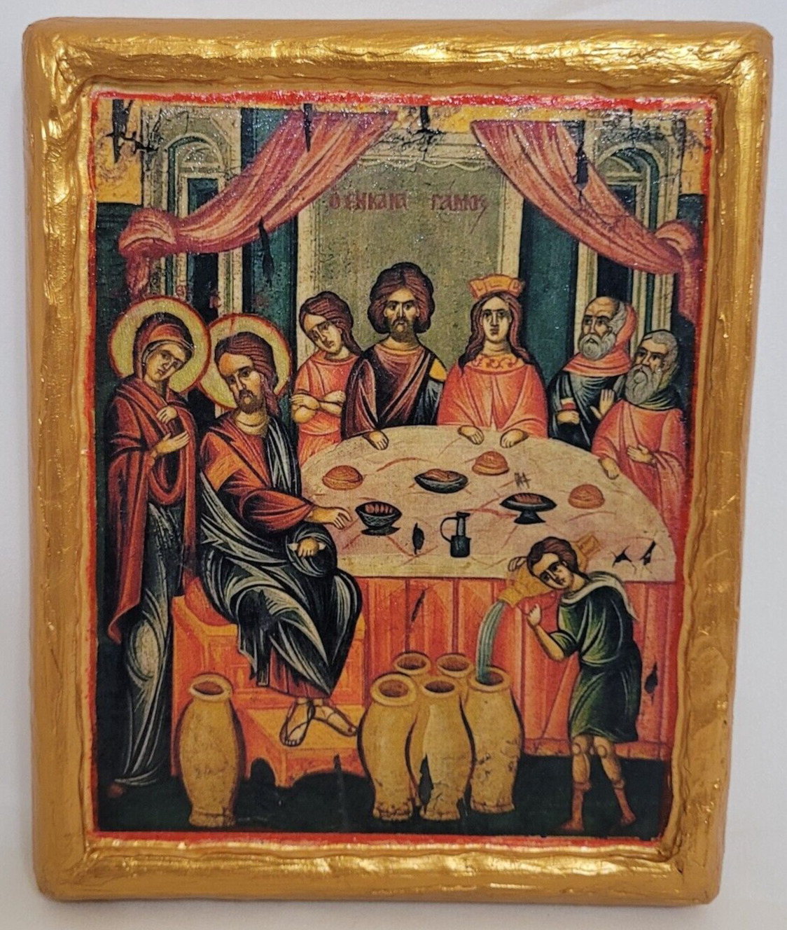 Marriage Wedding at Cana Byzantine Greek Orthodox Icon Art on Wood Plaque 107