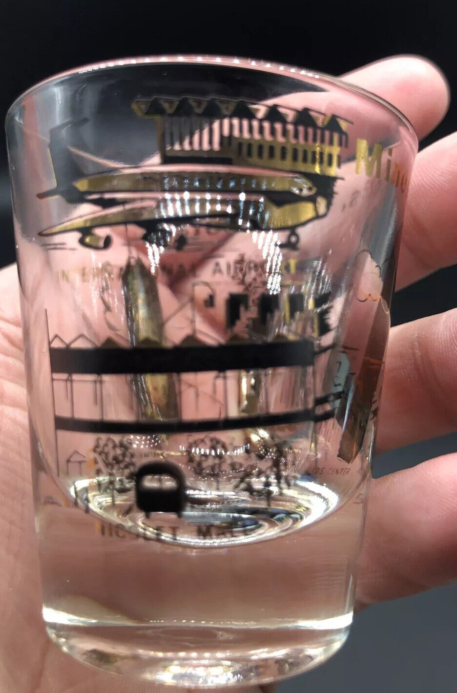Vintage- Minneapolis Minnesota Shot Glass  With Gold Lettering& Scenes- nice