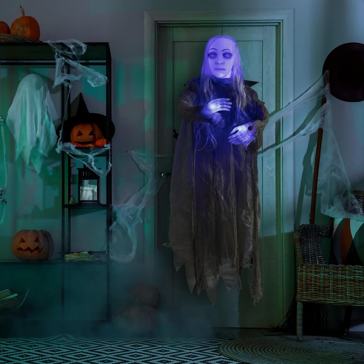  Animated Hanging Ghost Girl with Glowing Head and Creepy Sounds Halloween Decor