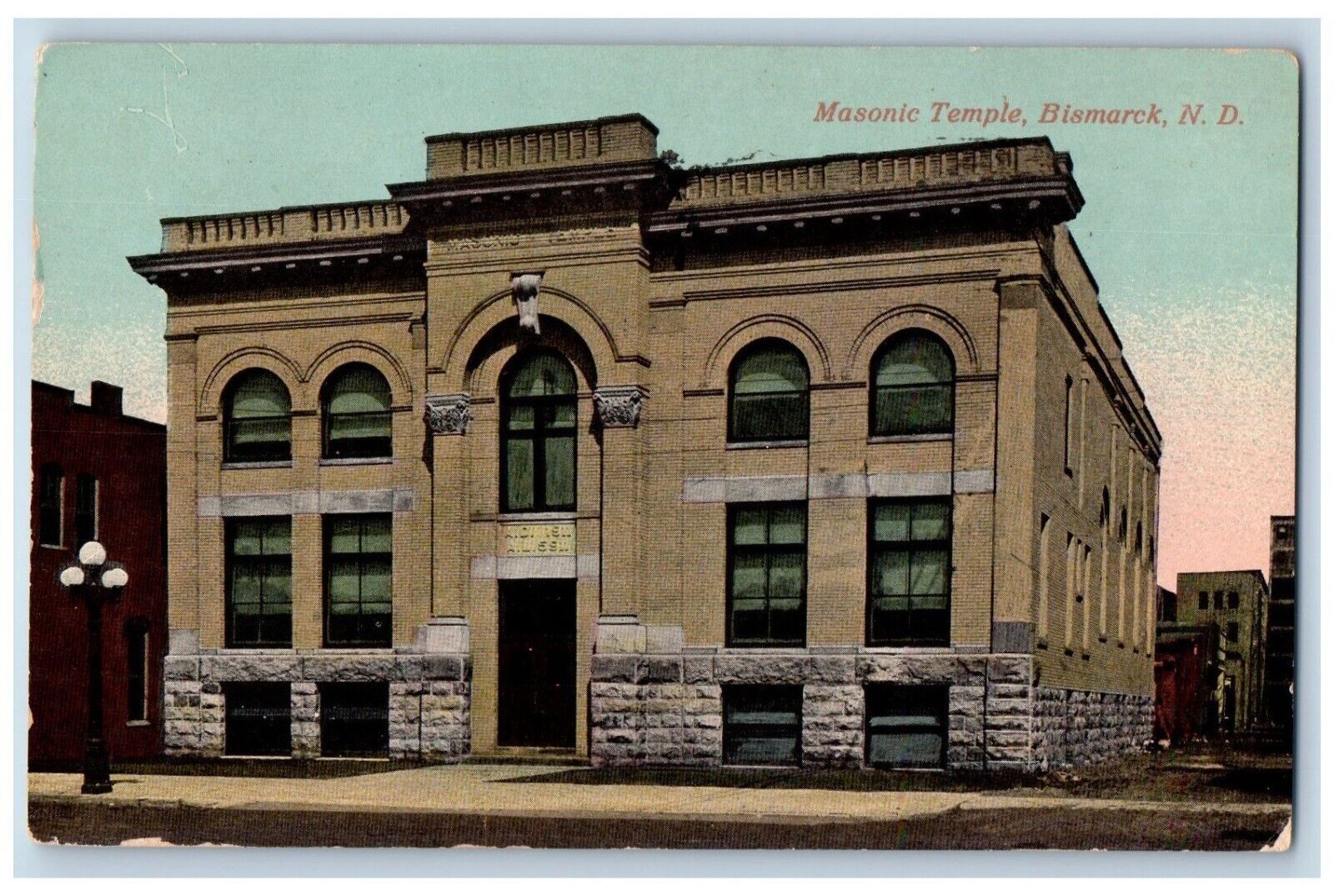 Bismarck North Dakota ND Postcard Masonic Temple Exterior Building c1914 Vintage