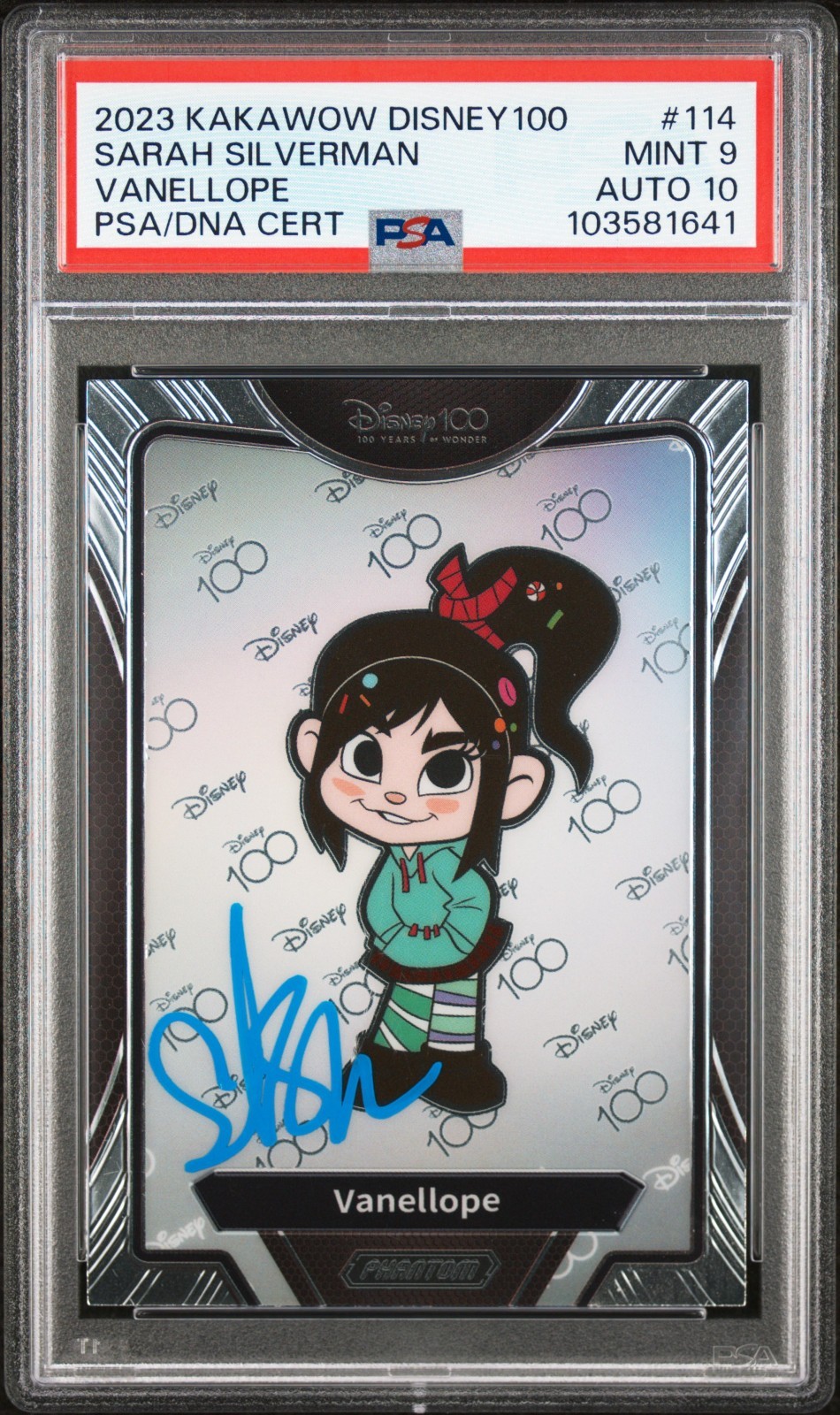 2023 PHANTOM DISNEY100 CARD#114 VANELLOPE SIGNED AUTO SARAH SILVERMAN PSA 9 MINT 2023 PHANTOM DISNEY100 CARD#114 VANELLOPE SIGNED AUTO SARAH SILVERMAN PSA 9 MINT
