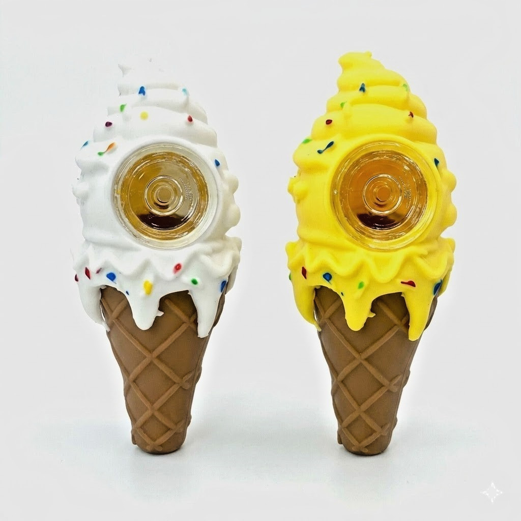 2PK of 4.5" Silicone Ice Cream Cone Hand Pipe - Yellow & White Gift Set