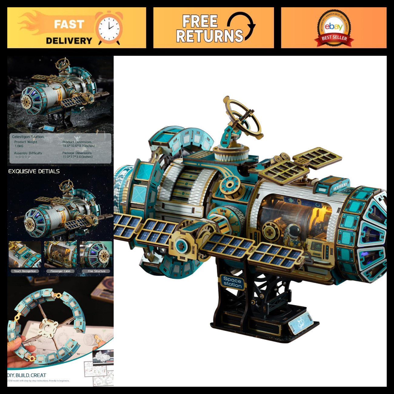 International Space Station Model, 3D Wooden Puzzle for Adults International Space Station Model, 3D Wooden Puzzle for Adults