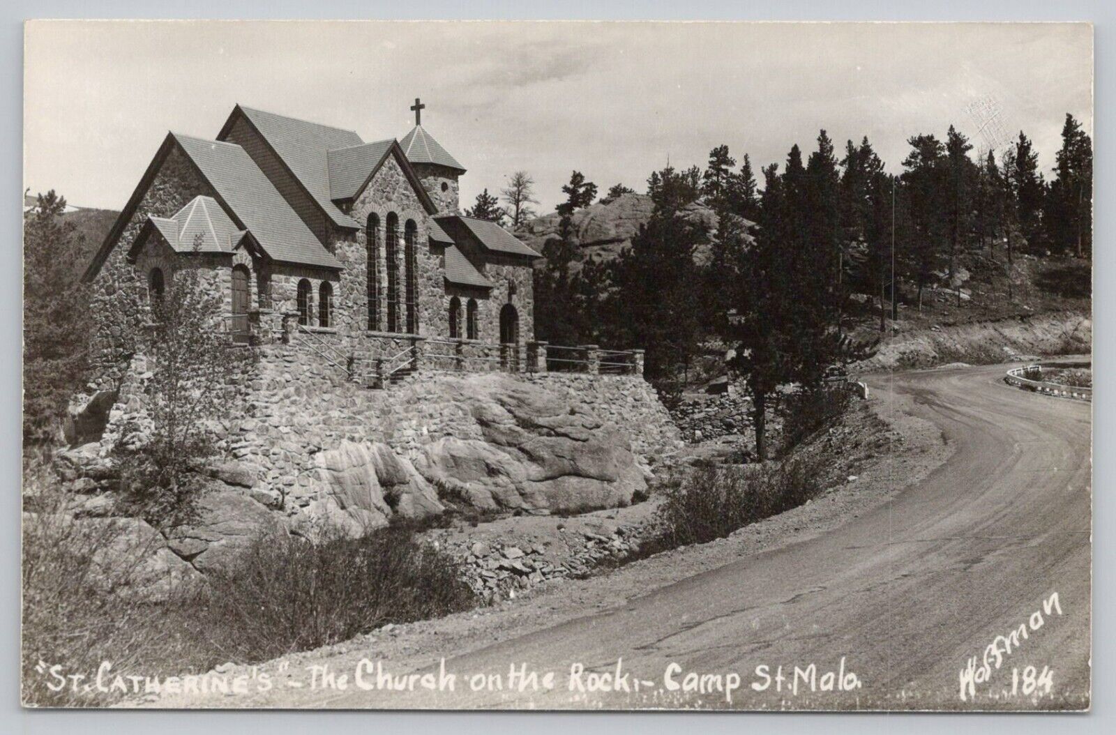 Postcard St. Catherine\'s Church on the Rock, Camp St. Malo Allens Park CO, RPPC