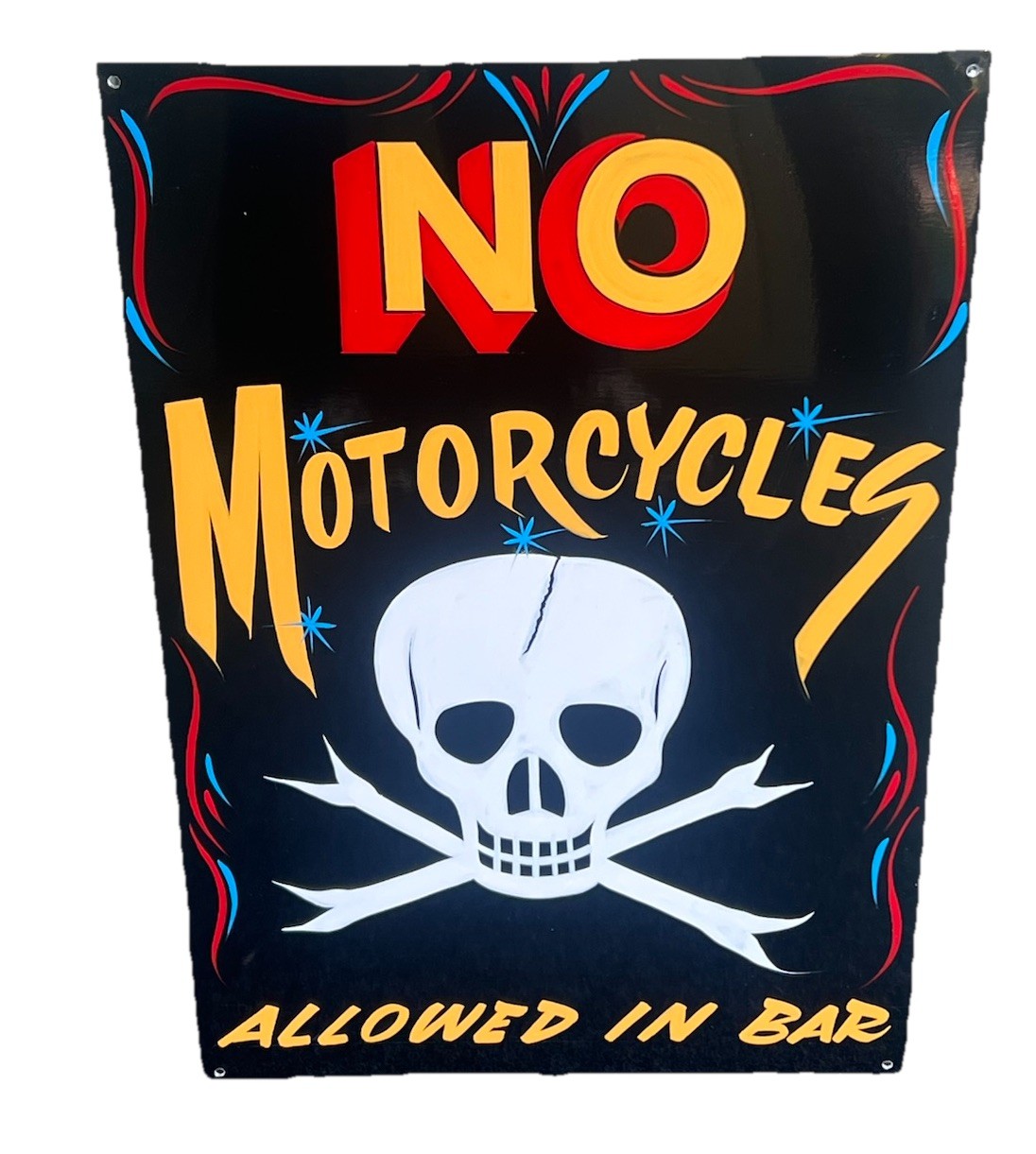 NO MOTORCYCLES Allowed In Bar SIGN Sturgis Skull & Bones HAND PAINTED Biker Art NO MOTORCYCLES Allowed In Bar SIGN Sturgis Skull & Bones HAND PAINTED Biker Art