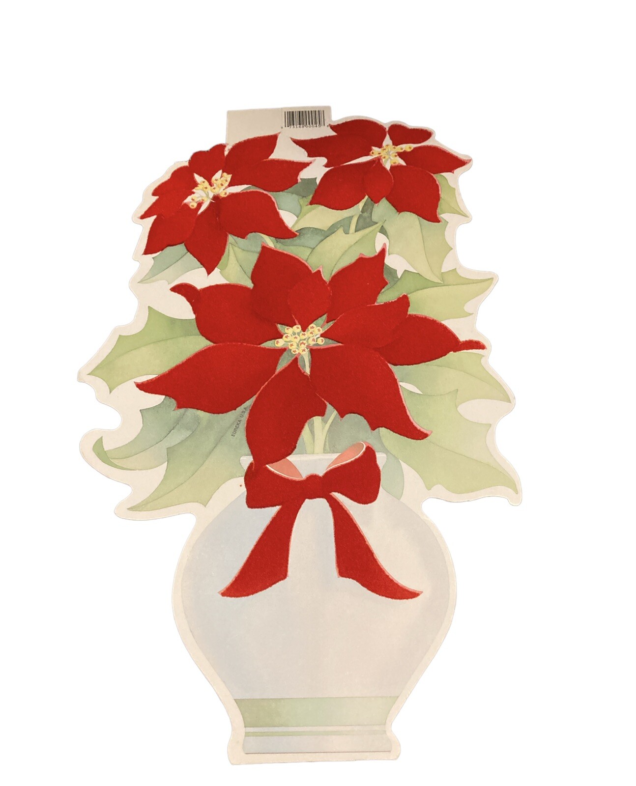 Vintage Christmas Flocked Poinsettia Die Cut Eureka USA NOS Bouquet Arrangement