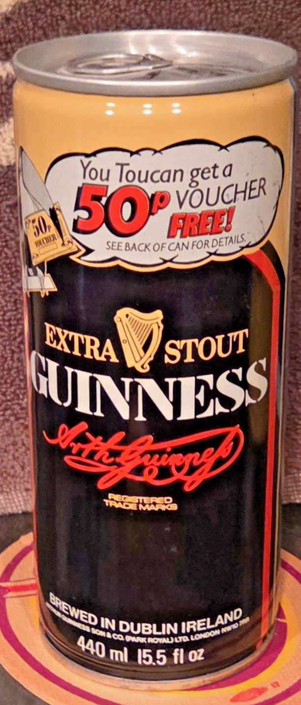 1980 BOTTOM OPEN 440mL GUINNESS STOUT BEER CAN DUBLIN IRELAND 50# VOUCHER EMPTY 1980 BOTTOM OPEN 440mL GUINNESS STOUT BEER CAN DUBLIN IRELAND 50# VOUCHER EMPTY