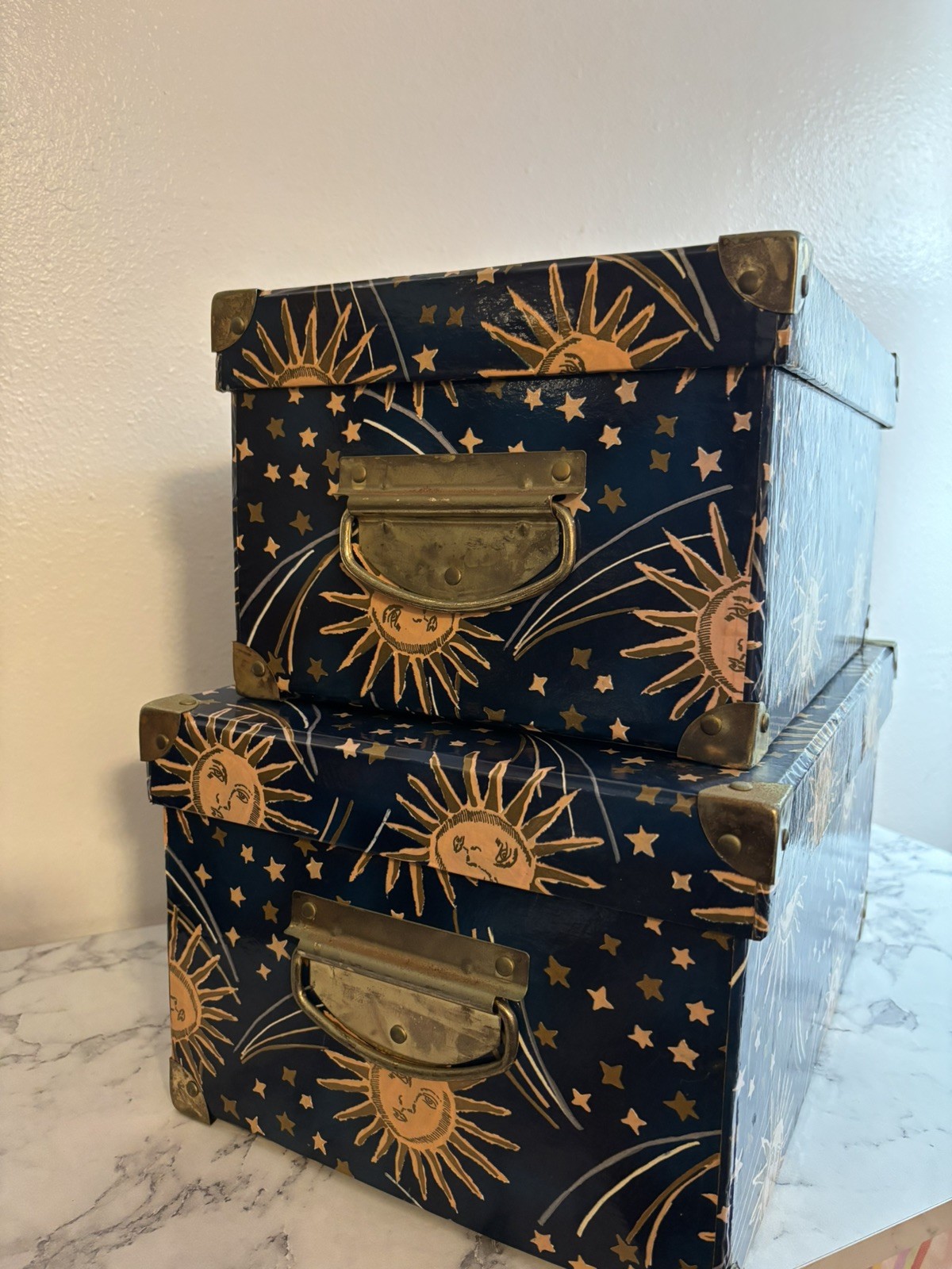 Vintage Celestial Sun Moon Stars Storage Trunks Whimsigoth Y2K Wicca SET of 2 Vintage Celestial Sun Moon Stars Storage Trunks Whimsigoth Y2K Wicca SET of 2