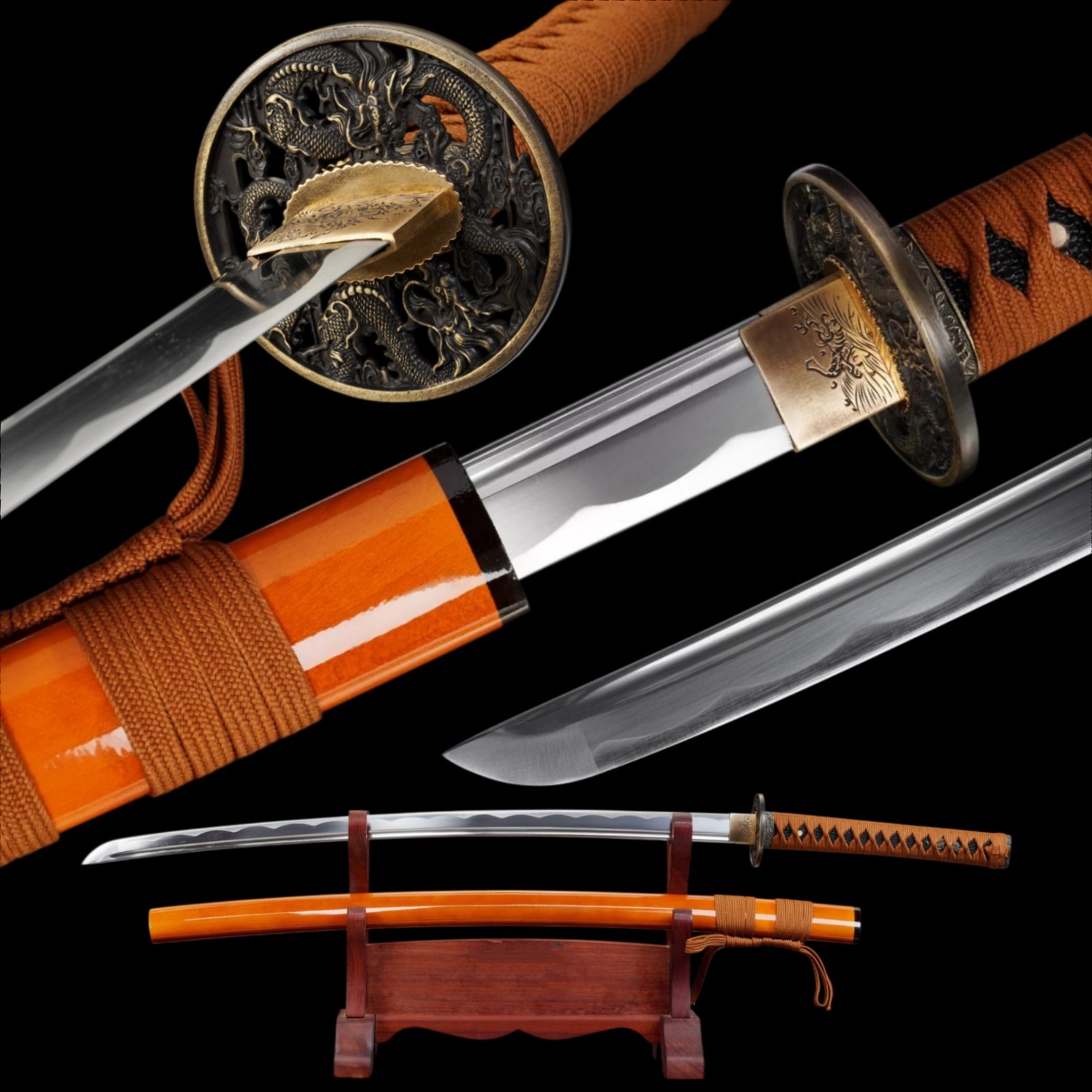 Japanese Katana Twin Azure Dragon Hand Forged High Carbon Steel Full Tang Japanese Katana Twin Azure Dragon Hand Forged High Carbon Steel Full Tang