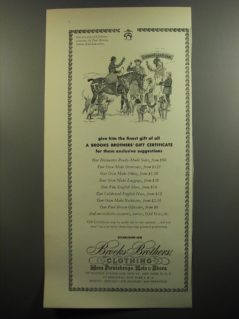 1952 Brooks Brothers Gift Certificate Ad - Give him the finest gift of all 1952 Brooks Brothers Gift Certificate Ad - Give him the finest gift of all