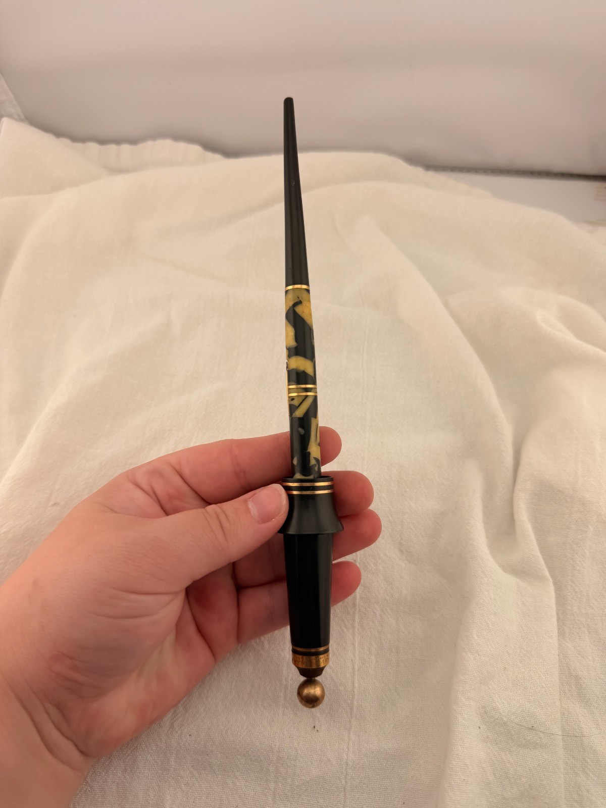 Vintage Wahl Eversharp 14K Flexible Nib Desk Fountain Pen Black Gold Marble