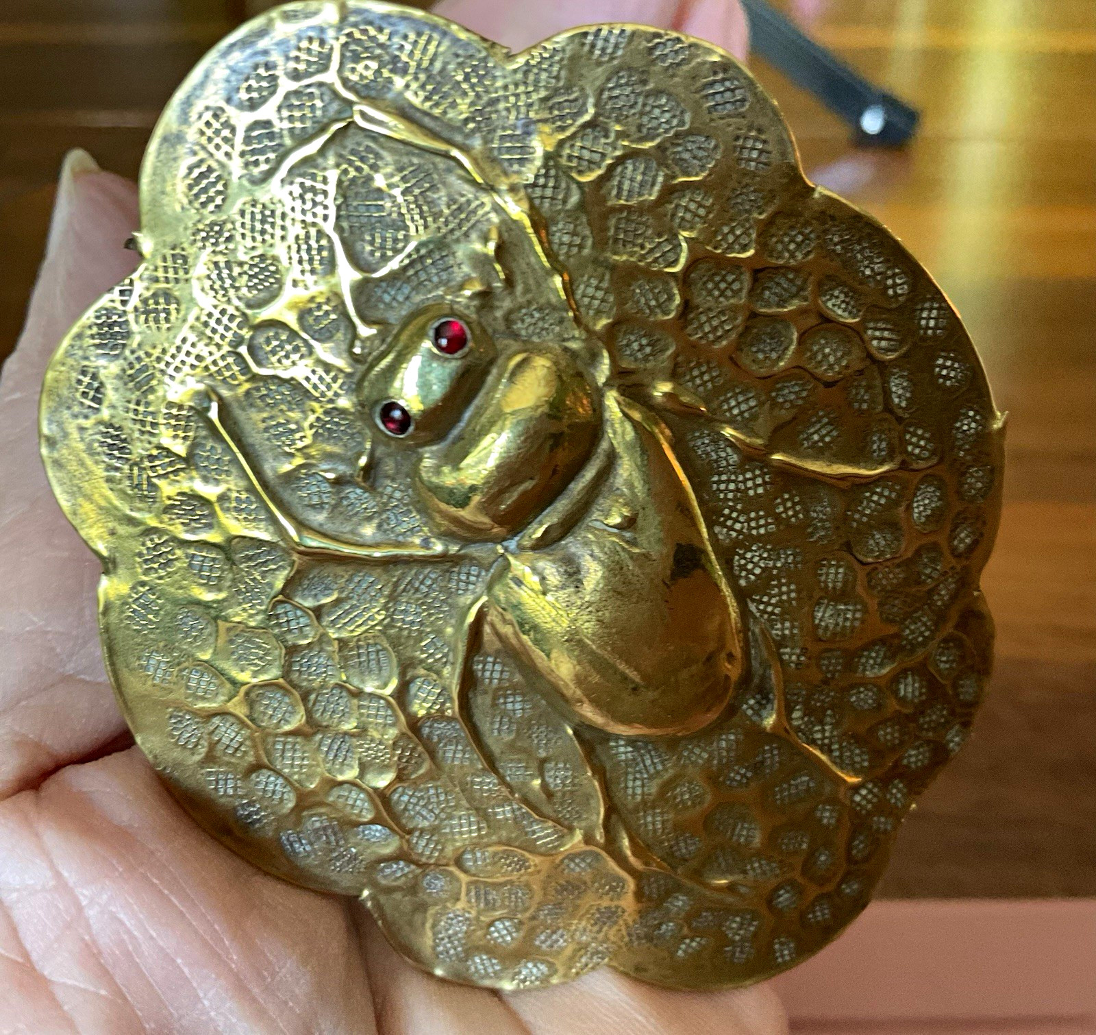 Rare Antique 3” Engraved Brass Beetle Hat Pin Red Eyes 11 3/4”Long Rare Antique 3” Engraved Brass Beetle Hat Pin Red Eyes 11 3/4”Long