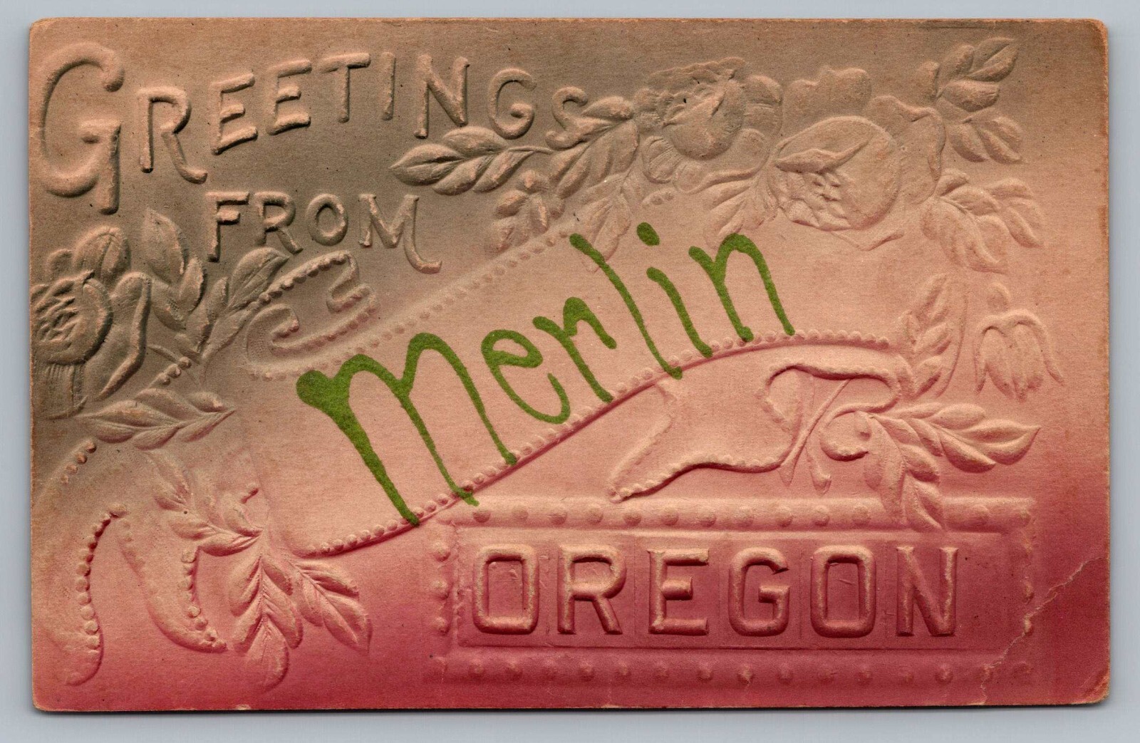 c1910 Greetings From Merlin Oregon OR Airbrush Embossed Antique Vtg Postcard C6 c1910 Greetings From Merlin Oregon OR Airbrush Embossed Antique Vtg Postcard C6