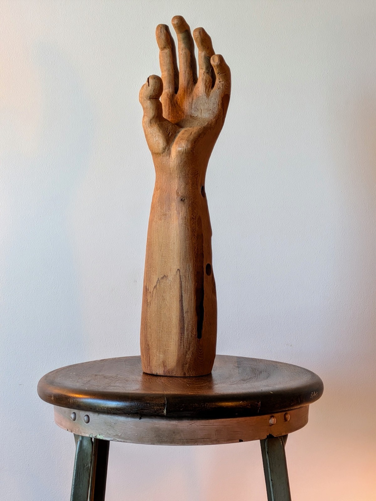 Vintage Hand Carved Wood Arm Hand Sculpture Jewelry Display Folk Art 17" Vintage Hand Carved Wood Arm Hand Sculpture Jewelry Display Folk Art 17"