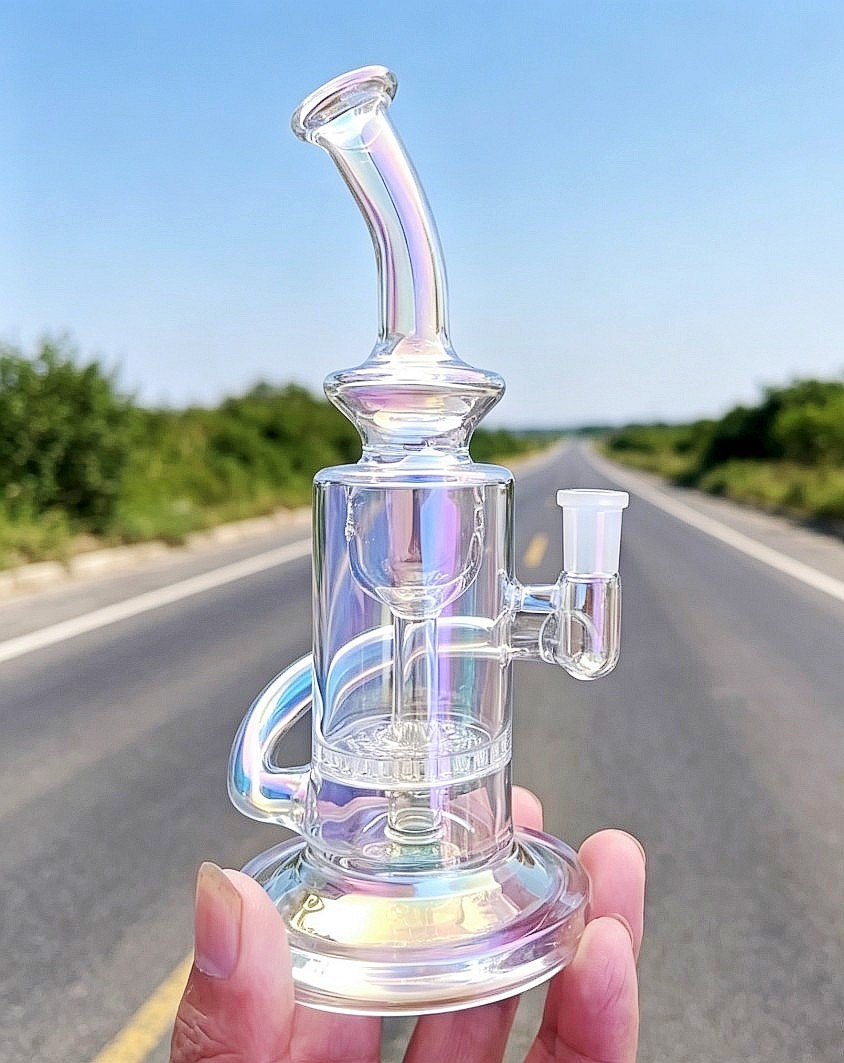 Travel heady cool BONG Glass Water Pipe Recycler rig Helix Portable Hookah 10mm Travel heady cool BONG Glass Water Pipe Recycler rig Helix Portable Hookah 10mm