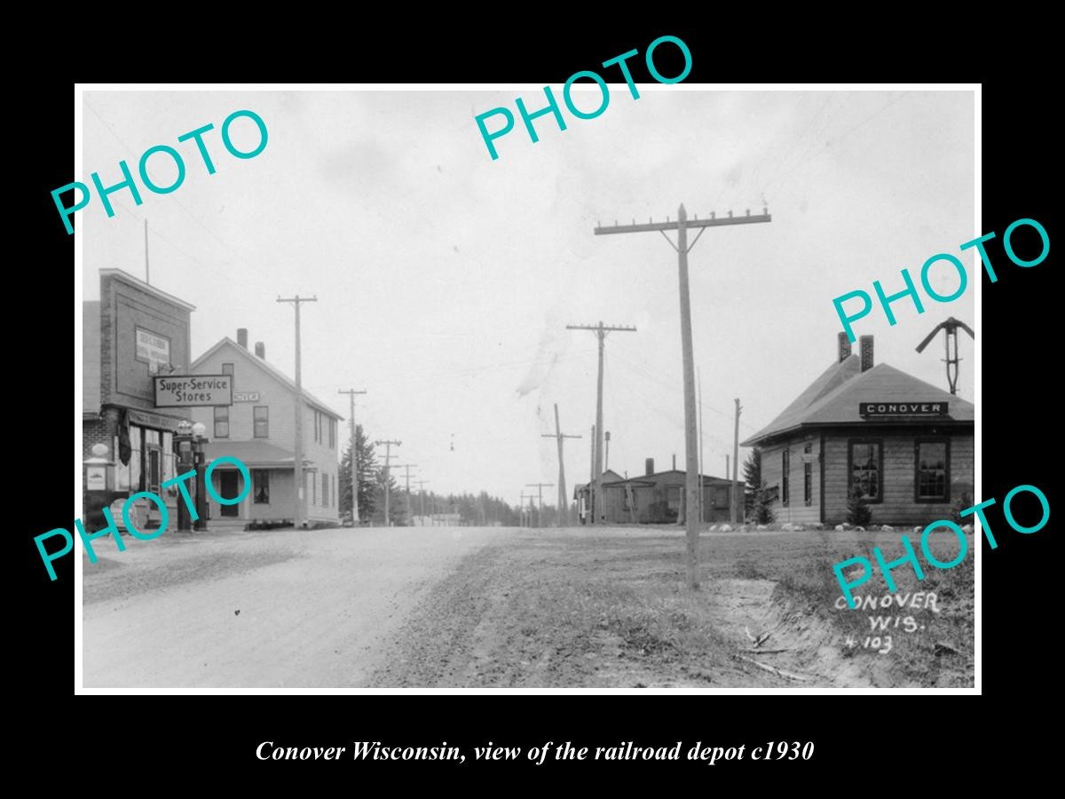Conover Wisconsin View Of The Railroad Depot c1930 Old Large Historic Photo Conover Wisconsin View Of The Railroad Depot c1930 Old Large Historic Photo