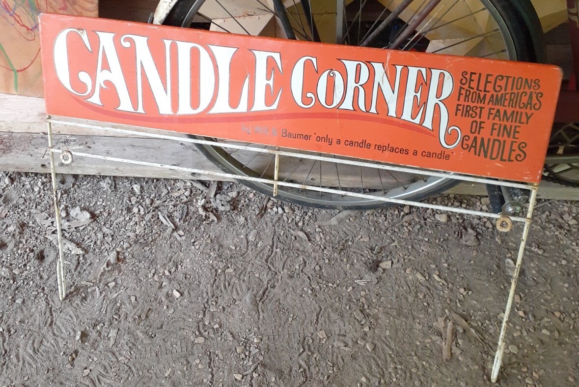 Rare Vintage candle corner advertisement door display sign by Will and Baumer Rare Vintage candle corner advertisement door display sign by Will and Baumer