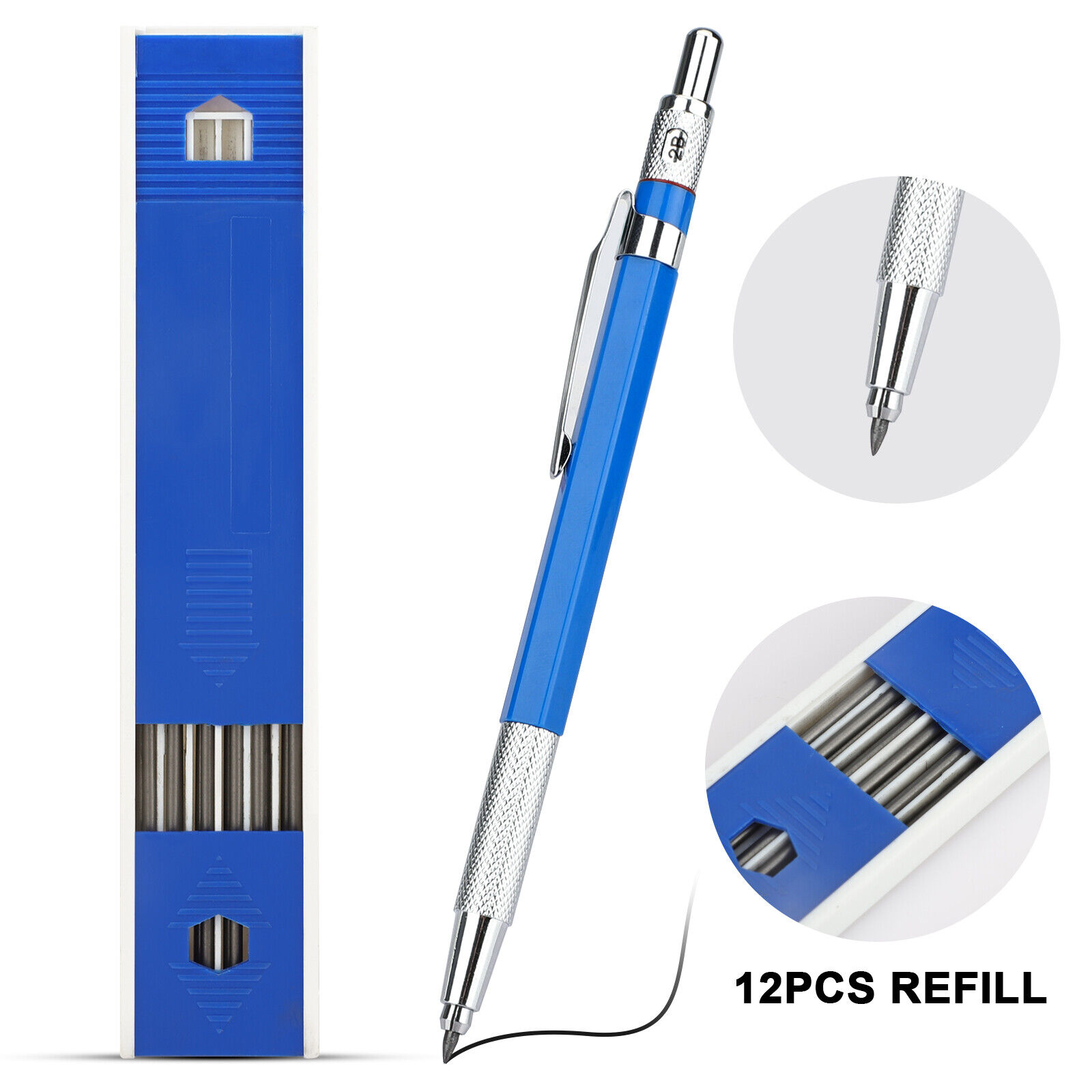 2.0mm Mechanical Drafting Clutch Pencil +12pcs Refill Lead for Sketching Drawing