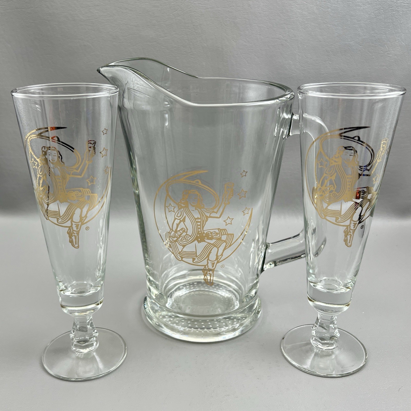 Vintage Miller High Life Girl In The Moon Glass Pitcher & Matching Pilsner USA