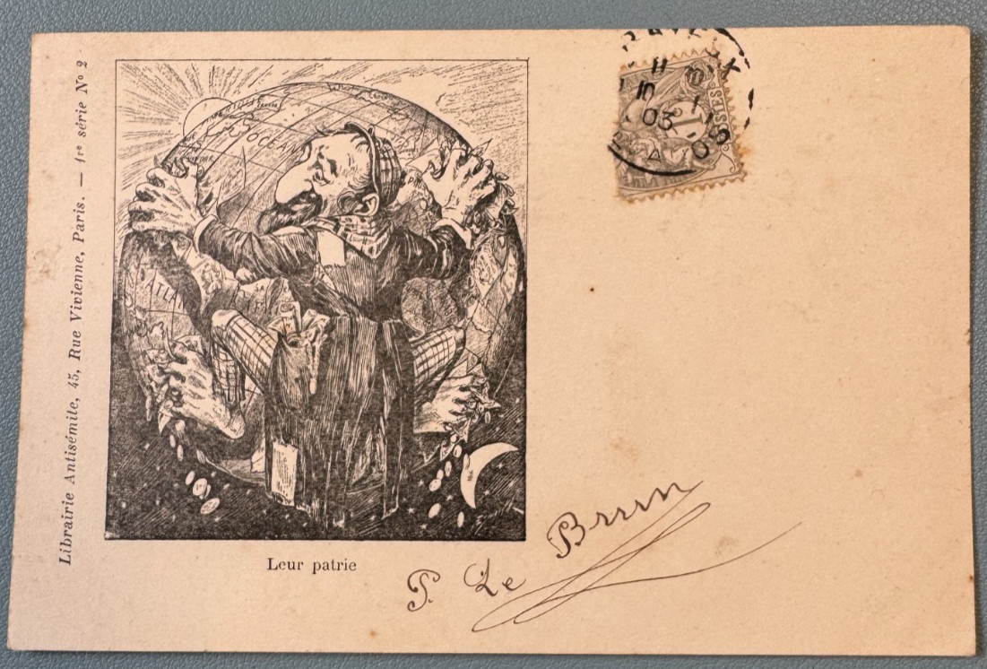 Anti-Semitic Satirical CPA Postcard Bookshop Paris Series No. 2 Leur Patrie Anti-Semitic Satirical CPA Postcard Bookshop Paris Series No. 2 Leur Patrie