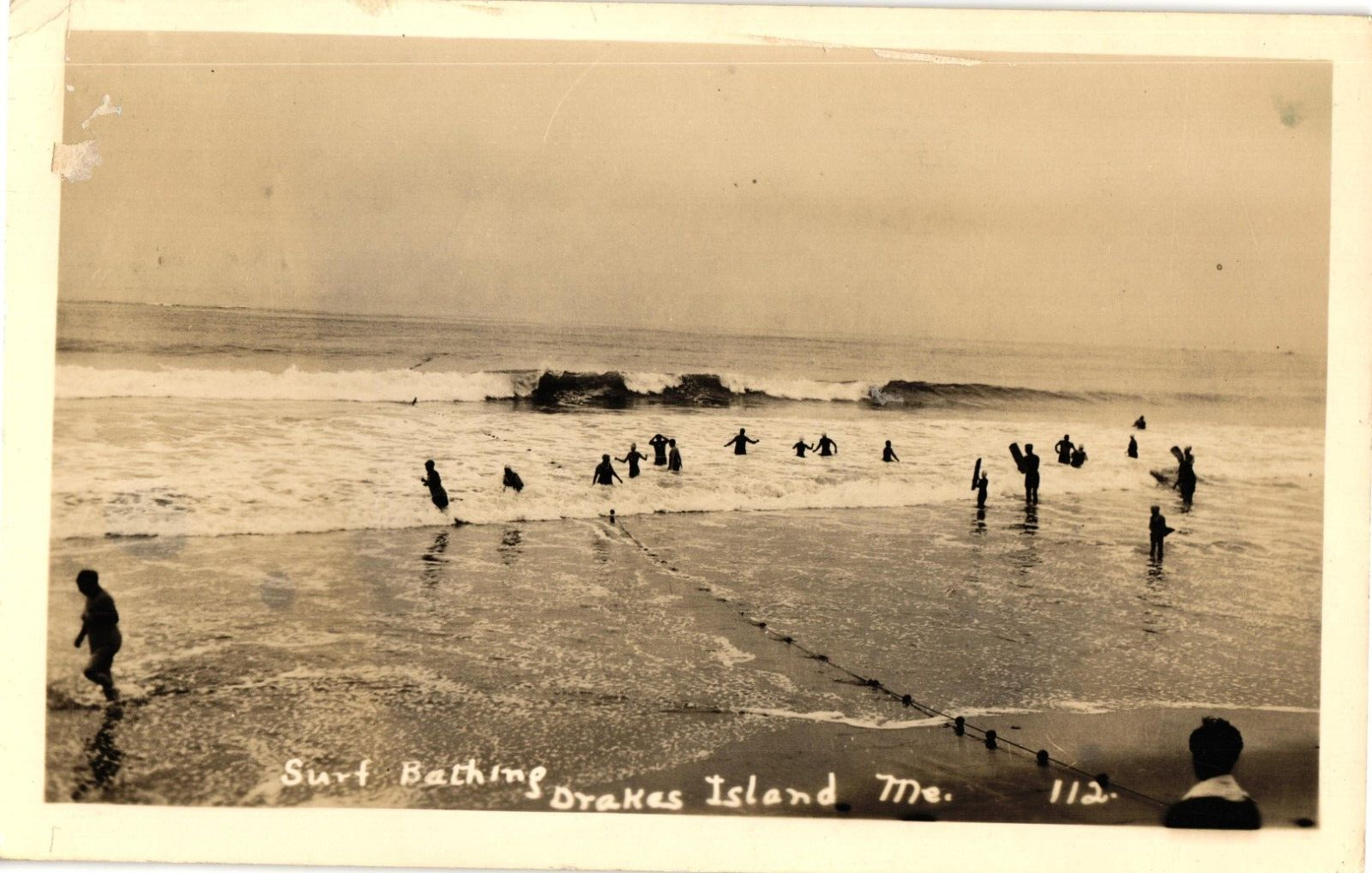Drake's Island Surf Bathing Swimming Maine RPPC Real Photo Postcard c1934