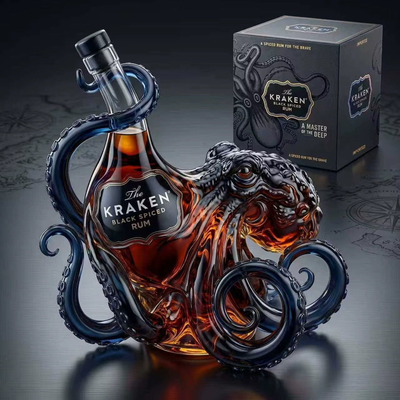 NEW The Kraken Spiced Rum Octopus Whiskey Decanter 350ml Octopus Shaped Gothic