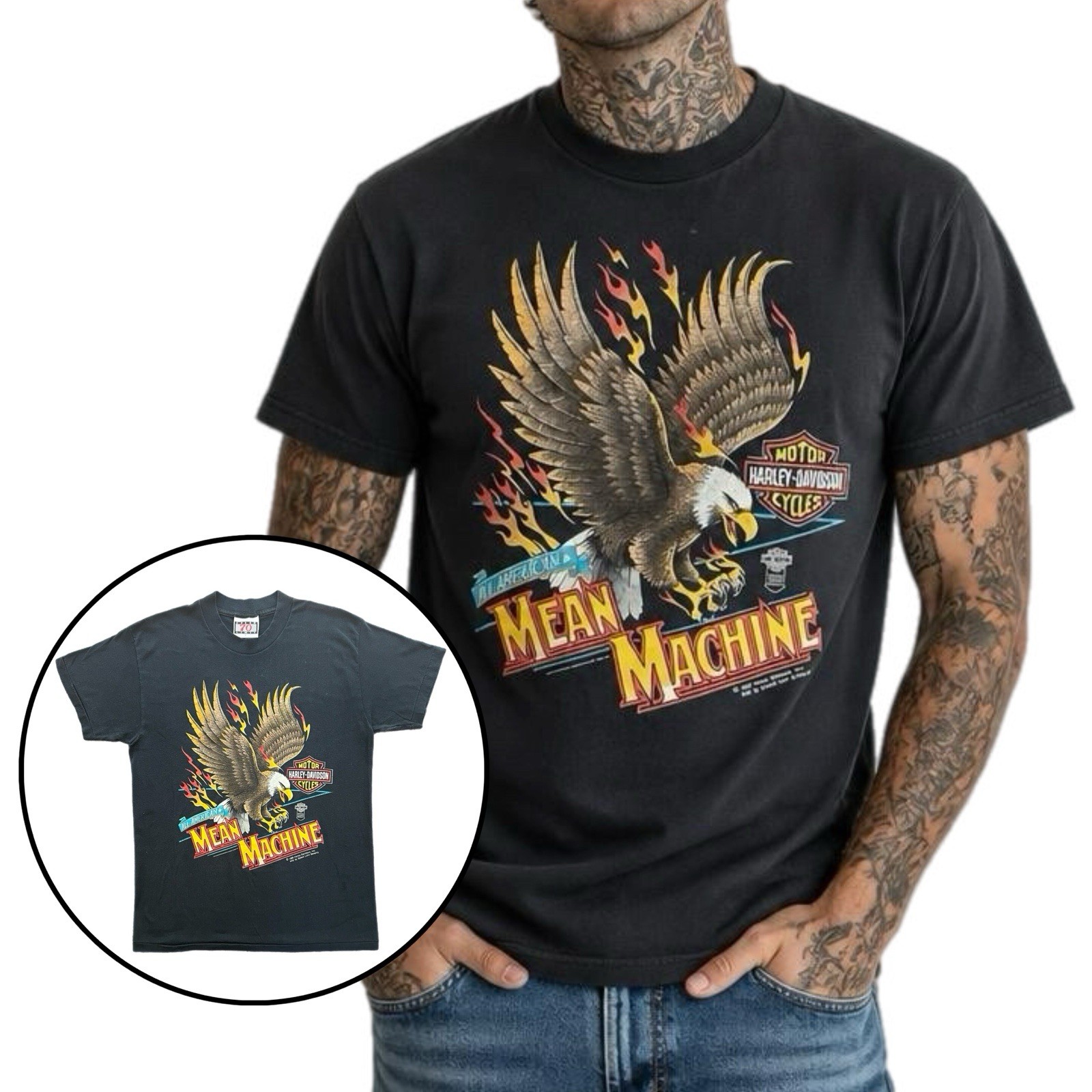 Vintage Harley-Davidson "Mean Machine" Tshirt 1988 Black Speed Limit 70 Tee - L