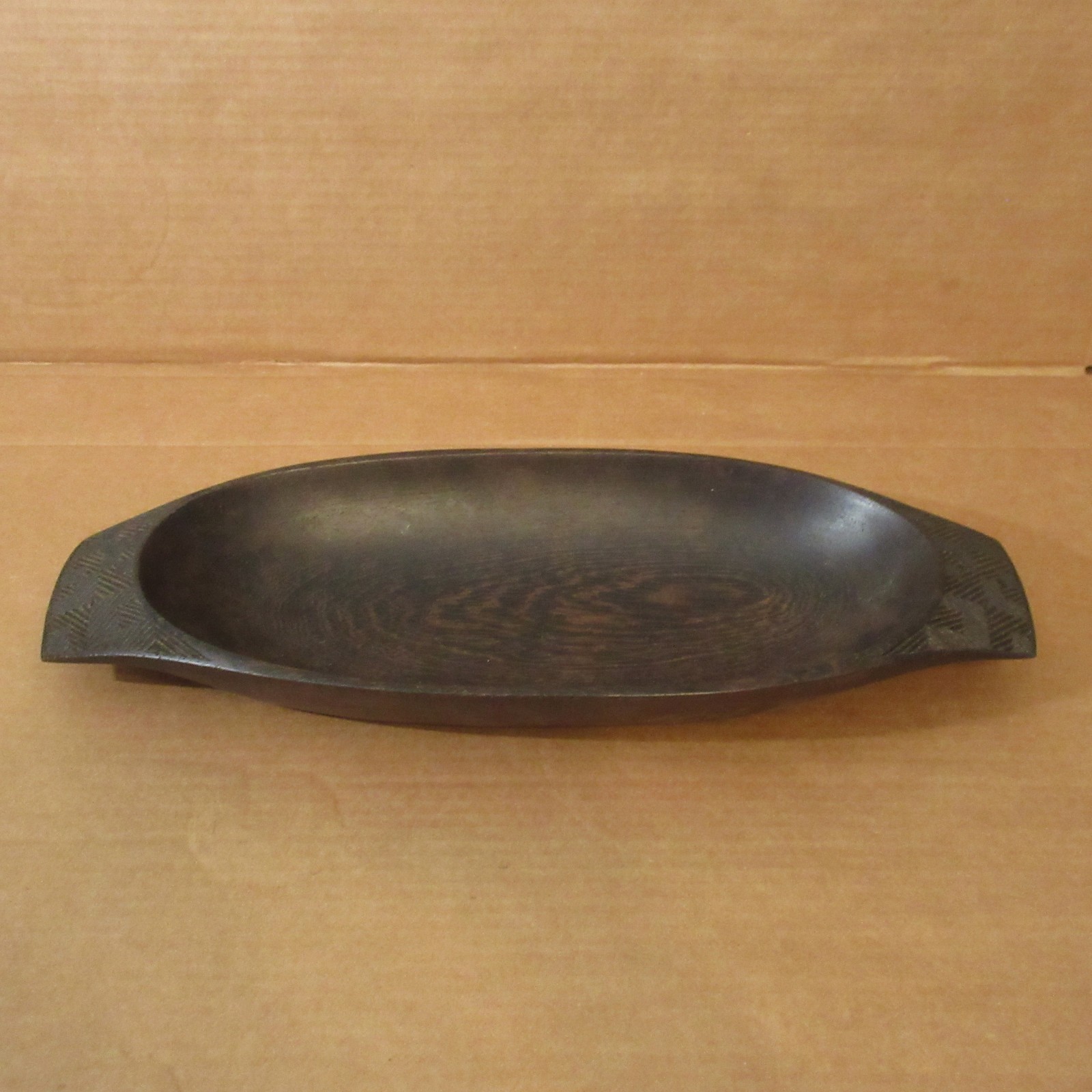 Vtg Handmade African Wenge Wood Exotic Hardwood Carved Handles Oval Bowl Large Vtg Handmade African Wenge Wood Exotic Hardwood Carved Handles Oval Bowl Large