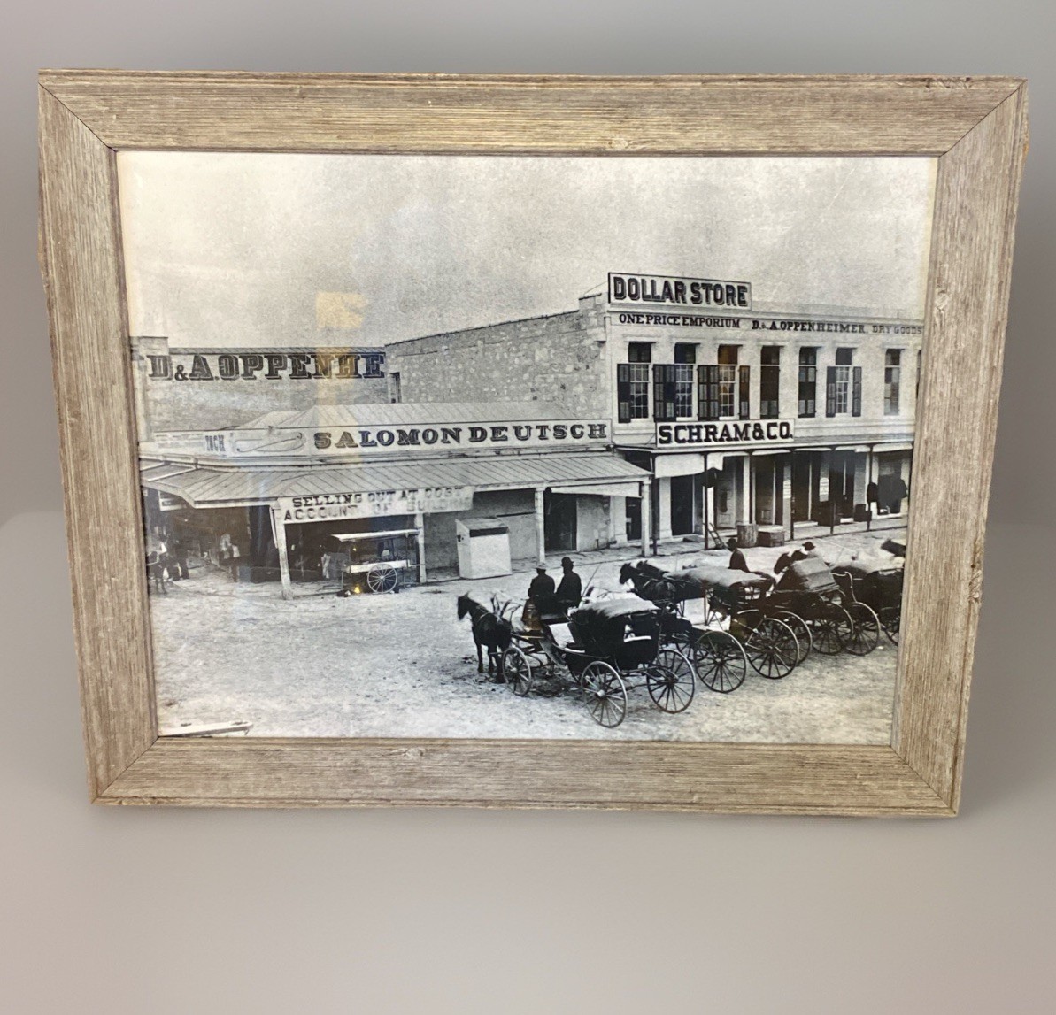Framed Vintage B&W Photograph Of Historic Downtown Scene Horse Carriages $ Store Framed Vintage B&W Photograph Of Historic Downtown Scene Horse Carriages $ Store