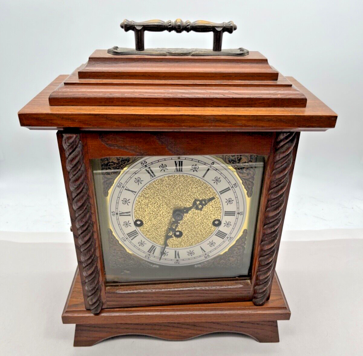 Vintage Oak Bracket Mantle Clock, Untested no key