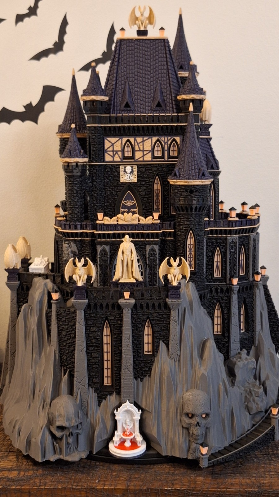 DRACULA'S CASTLE: 3D Printed Gothic Halloween Village Lighted Decor - 21" Tall