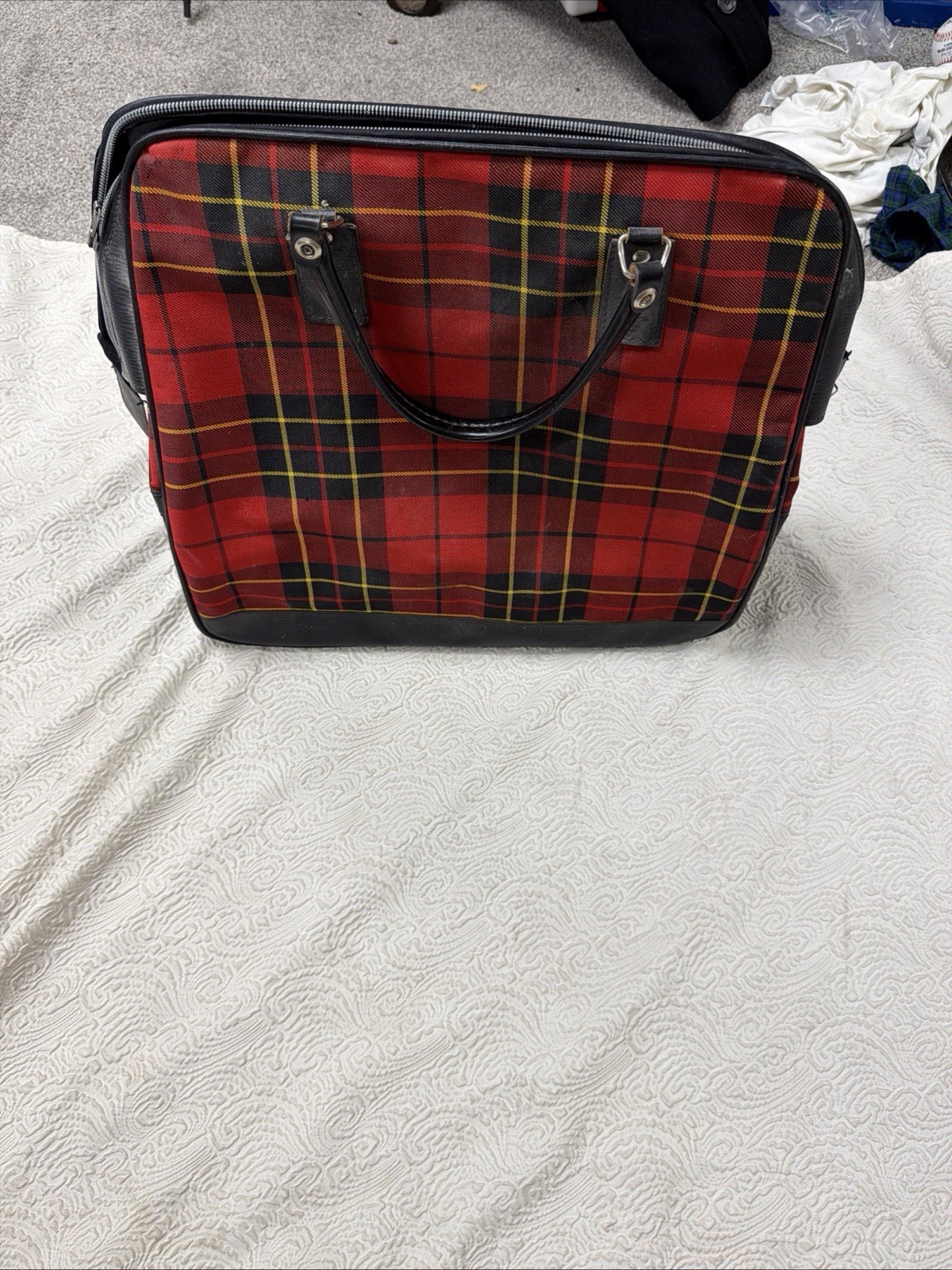 VIntage 1960s Vibrant Classic Red Tartan Plaid Canvas Suitcase Luggage VIntage 1960s Vibrant Classic Red Tartan Plaid Canvas Suitcase Luggage